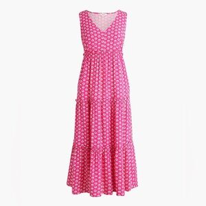 J. CREW Factory NWOT V-Neck Tiered Midi Dress, Pink/White, Relaxed Fit, Size 4